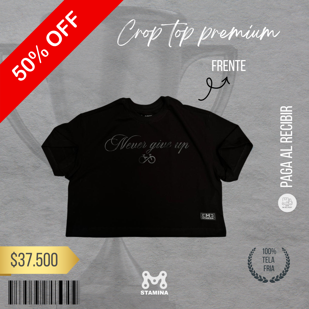 CROPTOP NEVER GIVE UP NEGRA