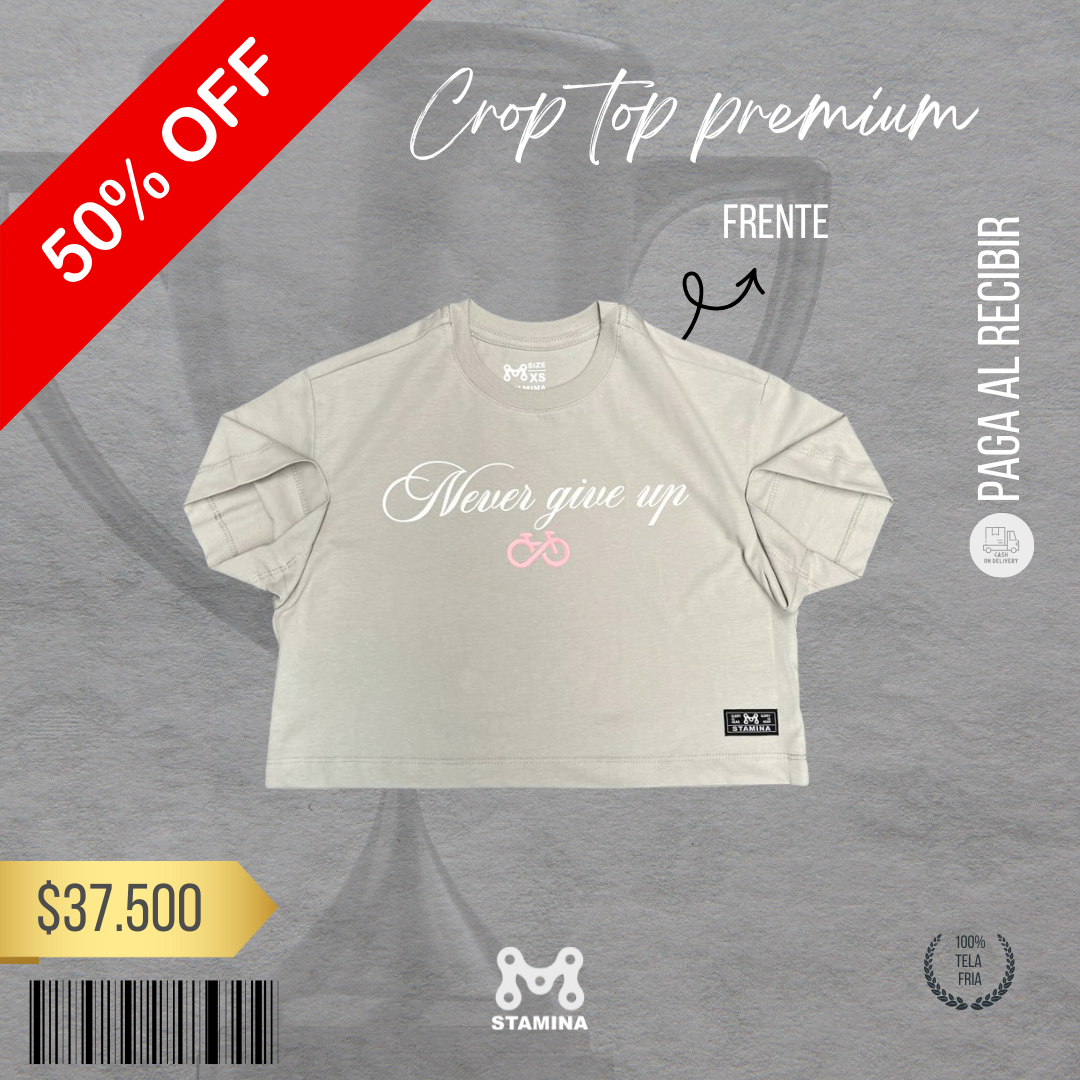 CROPTOP NEVER GIVE UP GRIS